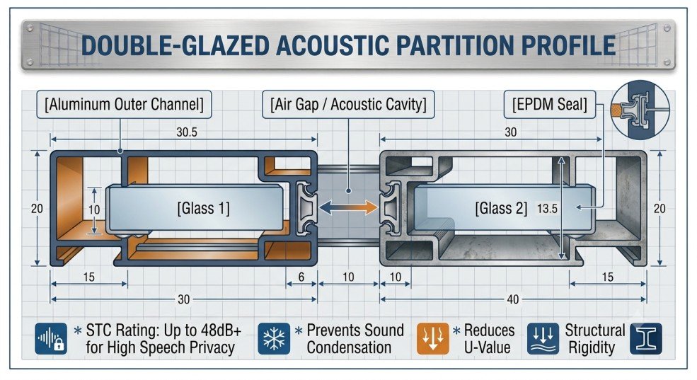 DOUBLE-GLAZED ACOUSTIC PARTITION PROFILE